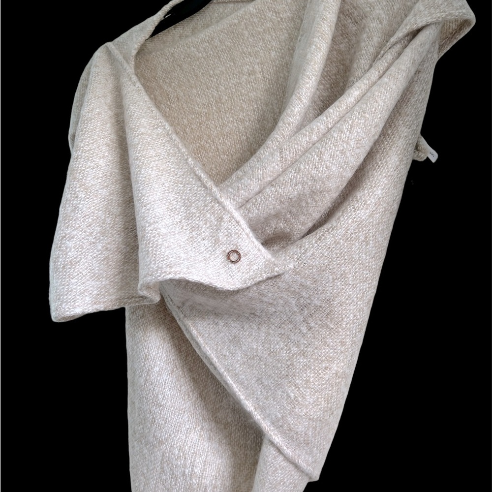 Calvin Klein drape/wrap scarf. Color Eggshell with silver CK medallion.